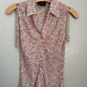 Angie Sheer Floral Sleeveless Button Front Top